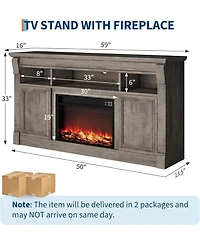 gaomon 58" Farmhouse Wood Fireplace Tv Stand with Open Storage Cabinets Entertainment Center for TVs up to 75"