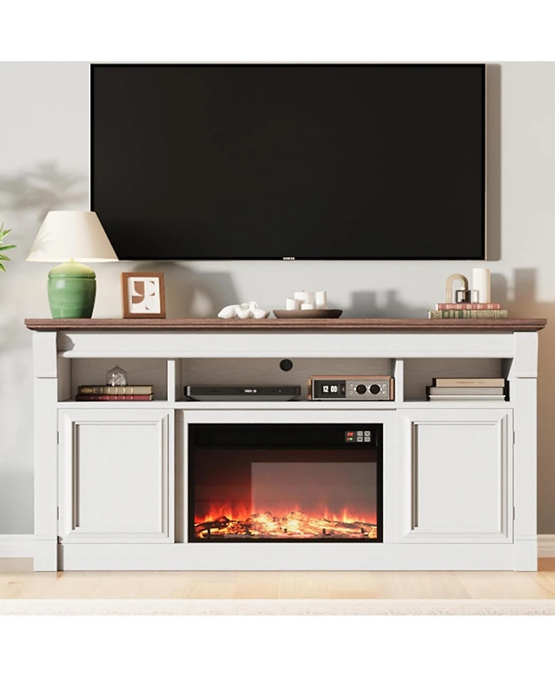gaomon 58" Farmhouse Wood Fireplace Tv Stand with Open Storage Cabinets Entertainment Center for TVs up to 75"
