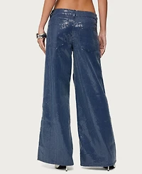 Edikted Women's Mirella Sequin Low Rise Baggy Jeans