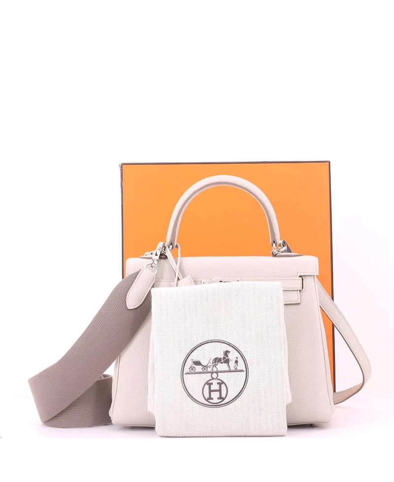 Pre-Owned HERMES Kelly 25 Handbag Light Togo with Palladium Hardware