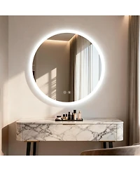 Luvodi 32" Round Led Bathroom Mirror with Lights Wall-Mounted Vanity Mirror