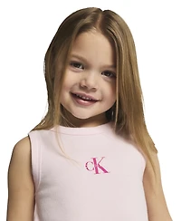 Calvin Klein Girls' 4-6X Ribbed Tank Top and Denim Bubble Skirt, 2-Piece Set