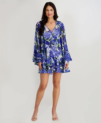 kensie Women's V-Neck Printed Burnout Dress