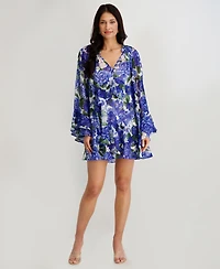 kensie Women's V-Neck Printed Burnout Dress