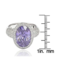 Suzy Levian Sterling Silver Cubic Zirconia Checkered Oval Cut Pave Ring