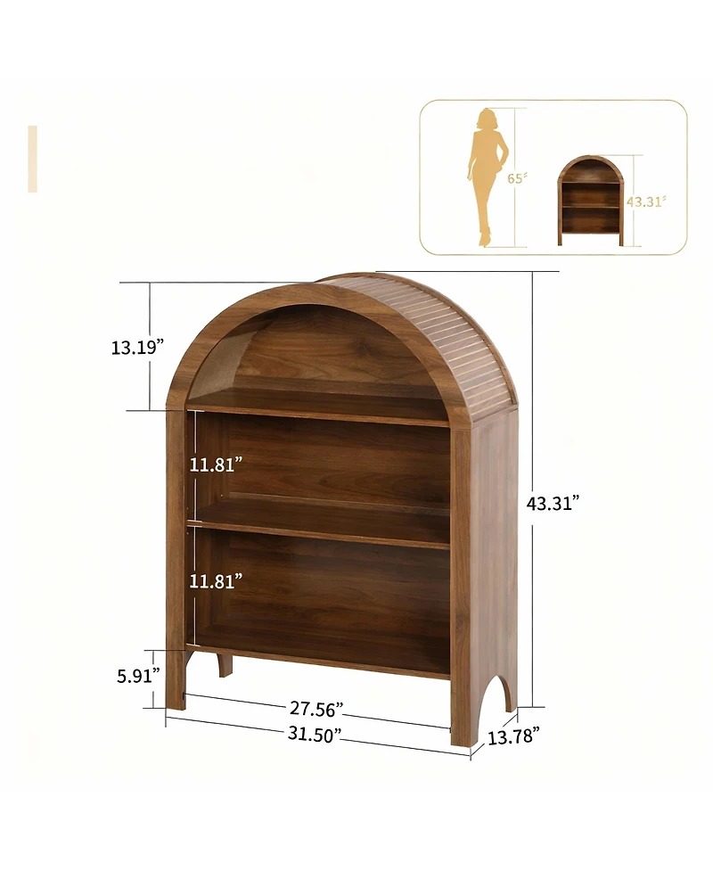 Yigii Arched 43.3" Tall 3-Tier Bookshelf for Modern Farmhouse Decor