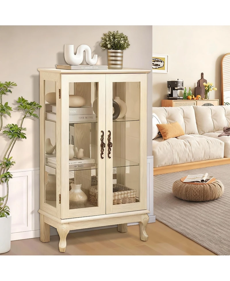 Yigii Antique Display Cabinet with Lighted Glass Doors and Mirrored Panel