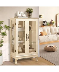 Yigii Antique Display Cabinet with Lighted Glass Doors and Mirrored Panel