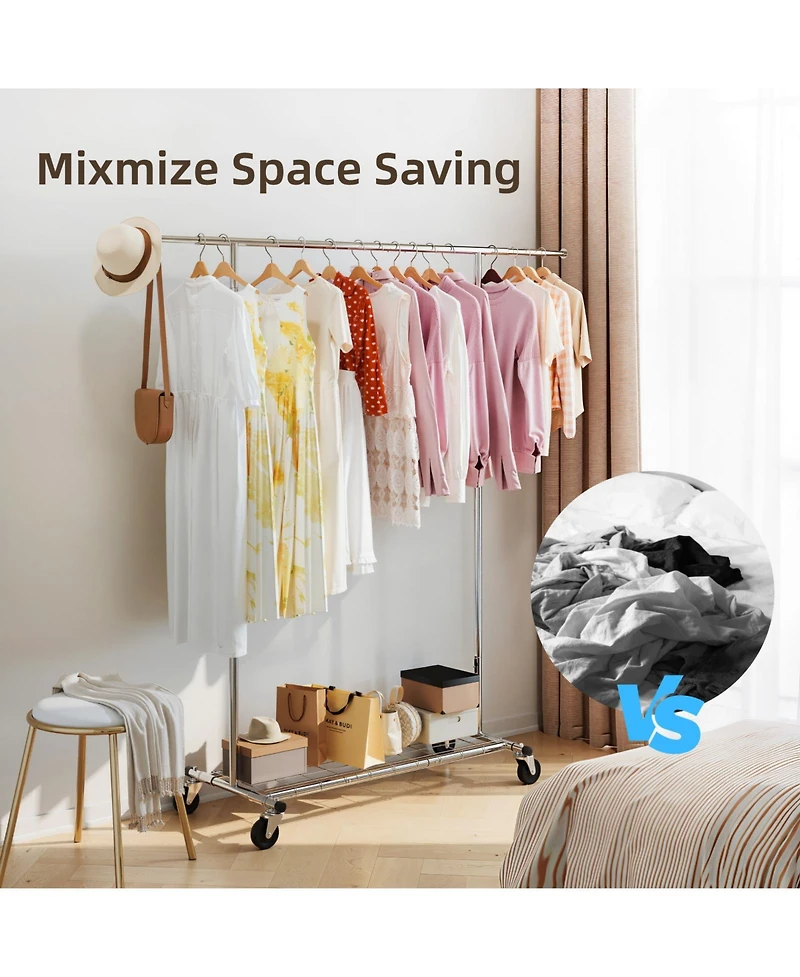 Sugift Adjustable Rolling Garment Rack with Extendable Hanging Rod