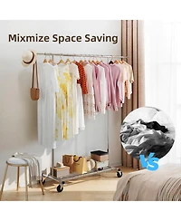 Sugift Adjustable Rolling Garment Rack with Extendable Hanging Rod