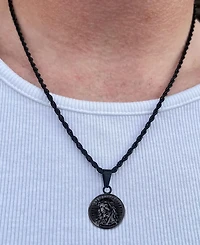 Rhona Sutton Men's Stainless Steel Black Plated Jesus Coin Pendant Necklace