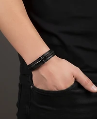 Rhona Sutton Men's Crux Noir Leather & Stainless Steel Bracelet