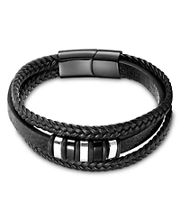 Rhona Sutton Men's Valente Cuff Leather Bracelet in Stainless Steel