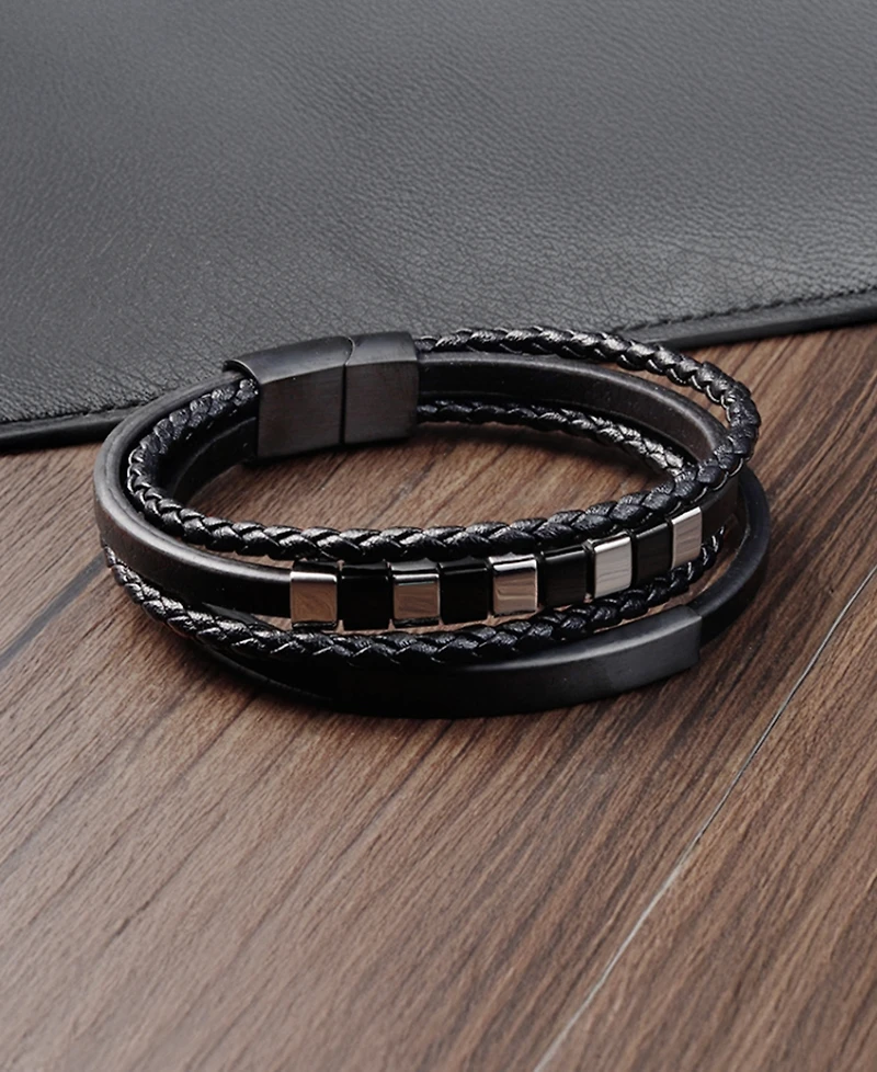 Rhona Sutton Men's Corvian Band Leather Bracelet in Stainless Steel
