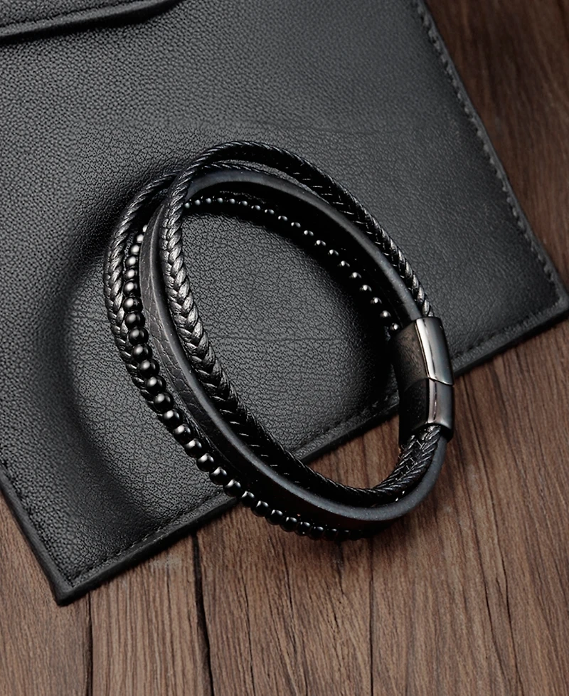 Rhona Sutton Men's Dominus Leather & Stainless Steel Bracelet