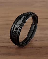 Rhona Sutton Men's Leather Bracelet in Stainless Steel