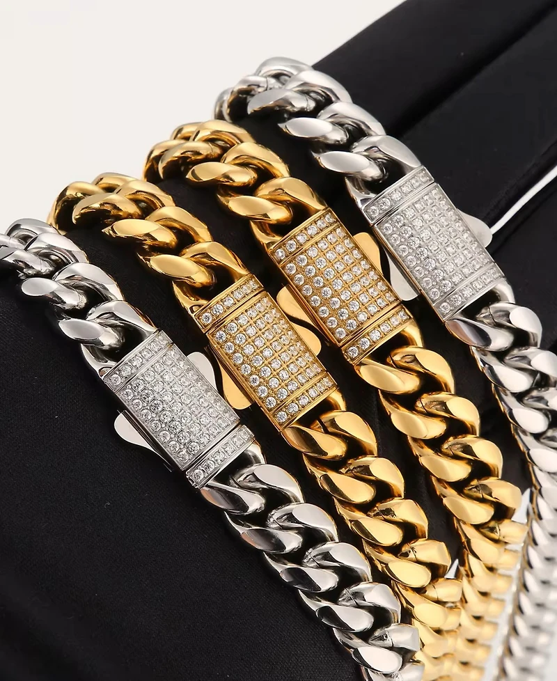 Rhona Sutton Men's Cuban Iced Chain Necklace in 18k Gold Plated