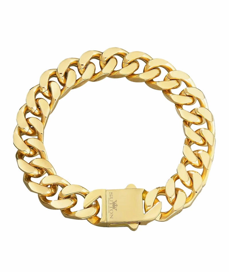 Rhona Sutton Men's Stainless Steel Cuban Chain Bracelet in 18k Gold Plated