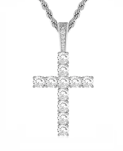 Rhona Sutton Men's Cross Pendant Necklace in 14k White Gold Plated Sterling Silver