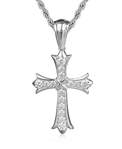 Rhona Sutton Men's Cross Pendant Necklace in 14k White Gold Plated