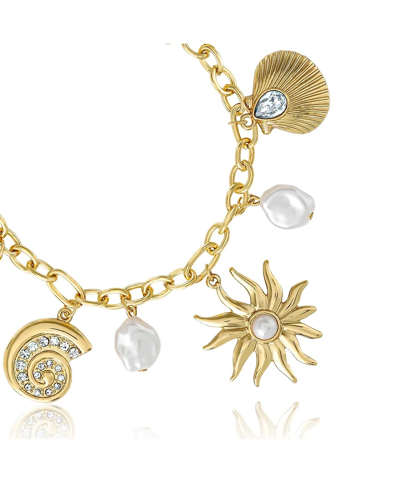 Jessica Simpson Gold-Tone Celestial Charm Bracelet with Imitation Pearls, Adjustable