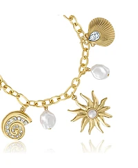 Jessica Simpson Gold-Tone Celestial Charm Bracelet with Imitation Pearls, Adjustable