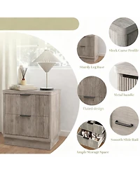 Yigii Elegant Fluted 2-Drawer Nightstand for Bedroom or Living Room