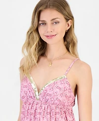 Just Polly Juniors' Sequin-Trim Printed Babydoll Tank