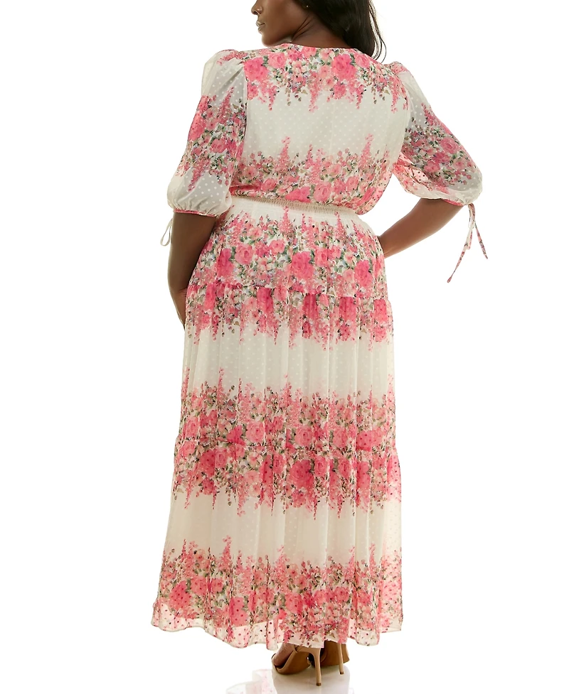 Taylor Plus Floral-Print Chiffon A-Line Midi Dress