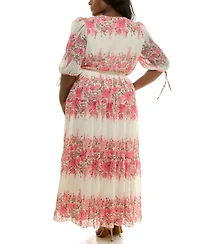 Taylor Plus Floral-Print Chiffon A-Line Midi Dress