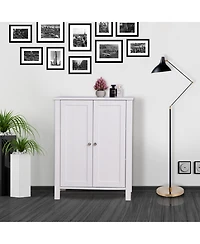 Rainsken Bathroom Floor Storage Cabinet, Wooden Storage Organizer with Double Door and Adjustable Shelf for Bathroom, Laundry