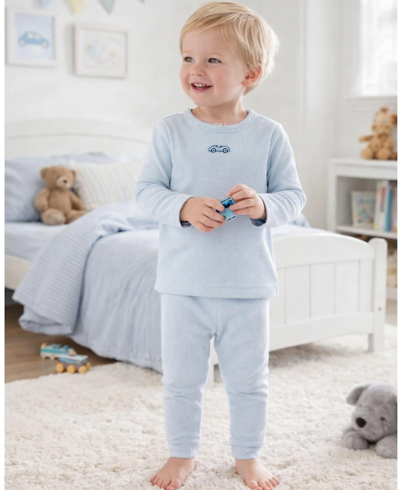 MeMoi Baby Boys 2 Piece "Vintage Race Car" Embroidered Mini-Ribbed Pull-On Lounge Set