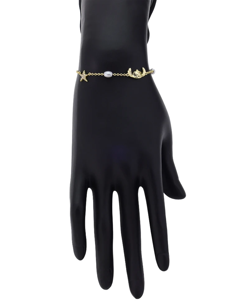 Disney Stitch Cubic Zirconia and Glass Pearl Stitch and Shell Charm Bolo Bracelet