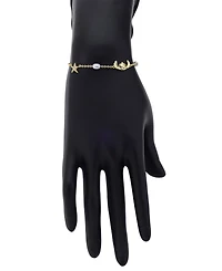 Disney Stitch Cubic Zirconia and Glass Pearl Stitch and Shell Charm Bolo Bracelet