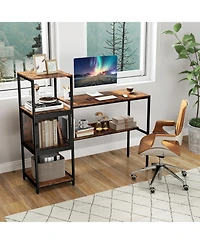 Mecale Computer Desk with Bookshelf, Storage Cabinet and Shelves, Home Office Workstation