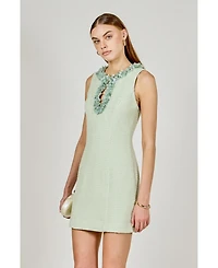 endless rose Women's Tweed Racerback Floral Trim Mini Dress