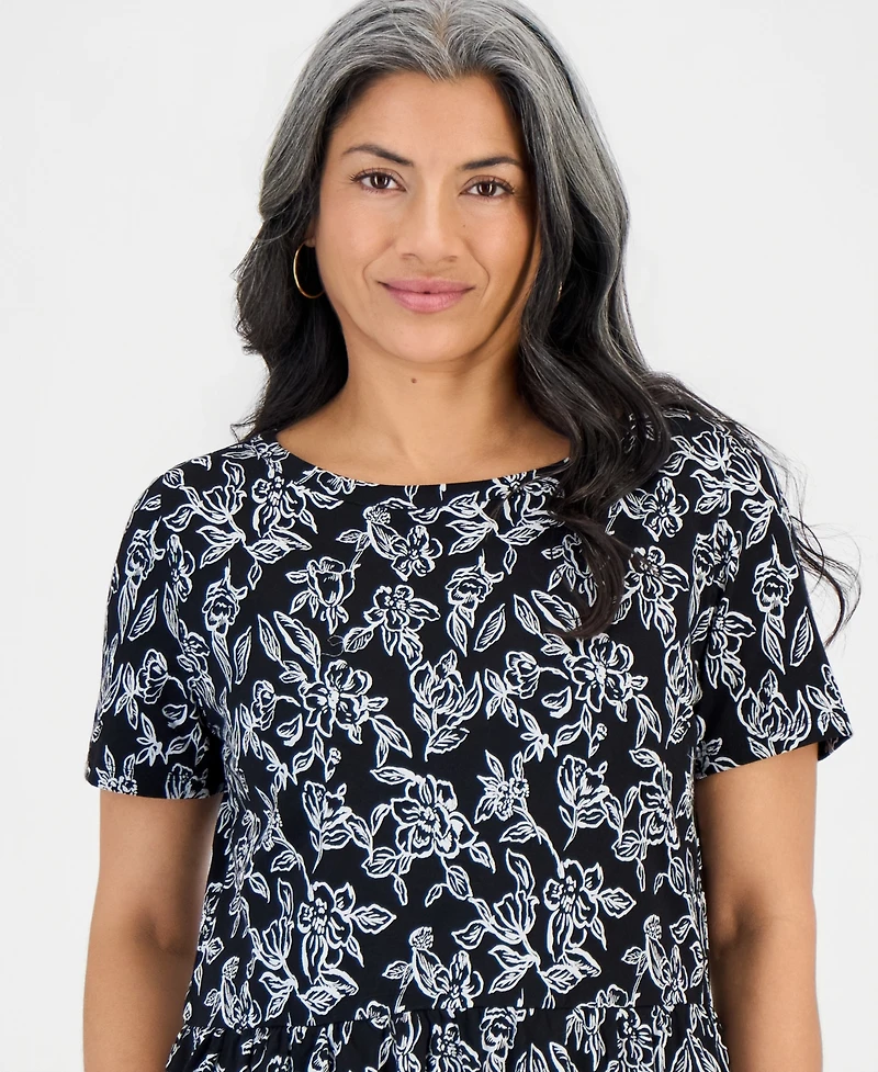 Style & Co Petite Printed Short-Sleeve Tiered Knit Dress, Macy's Exclusive