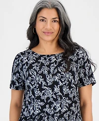 Style & Co Petite Printed Short-Sleeve Tiered Knit Dress, Macy's Exclusive