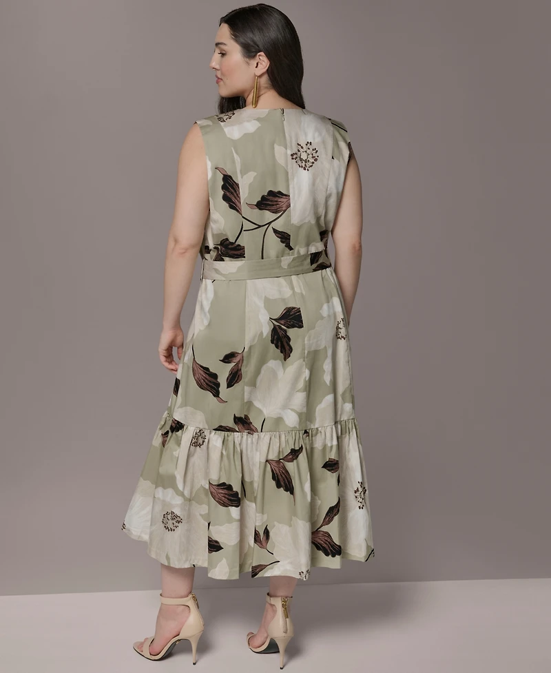 Donna Karan New York Plus Sleeveless Belted Midi Dress