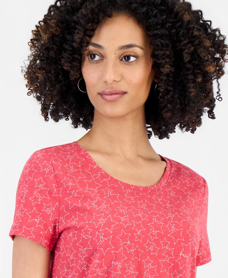 Style & Co Petite Star-Print Short-Sleeve Perfect T-Shirt, Macy's Exclusive