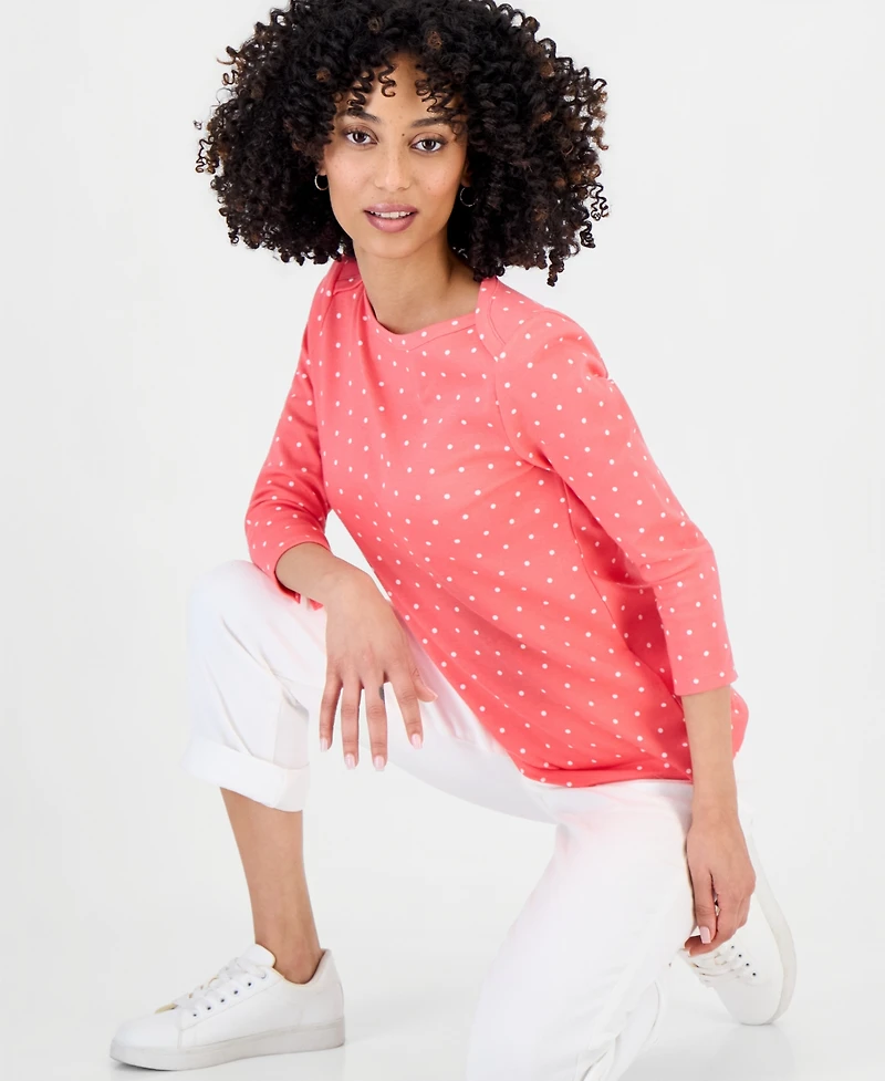 Style & Co Petite Dianna Dot Envelope-Shoulder Long-Sleeve T-Shirt, Macy's Exclusive