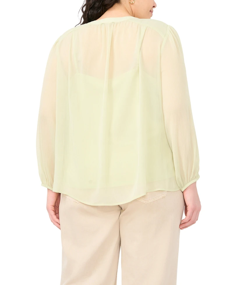 Vince Camuto Plus Half Placket Shirred Yoke Blouse