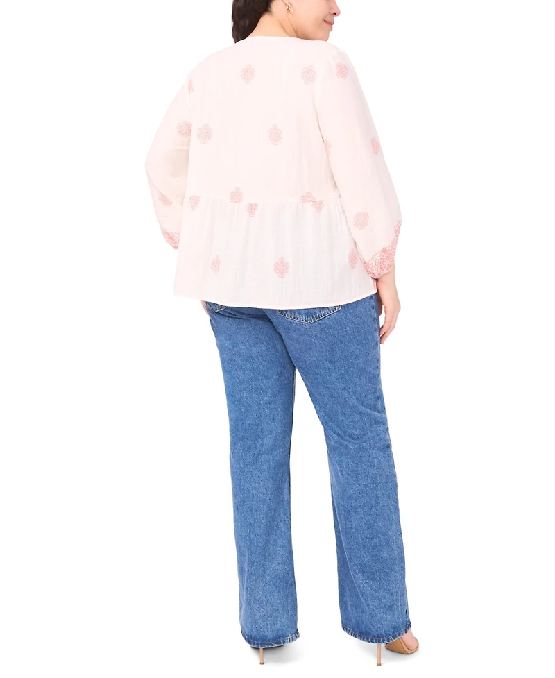 Vince Camuto Plus Neck Tie Peasant Blouse