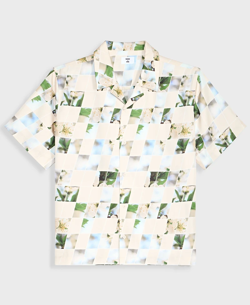 Mode of One Men's Floral Print-Blocked Camp Shirt, Macy's Exclusive