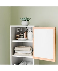 Rainsken Bathroom Tall Storage Cabinet, Freestanding Organizer with Bamboo Slat Doors, Adjustable Shelves, Modern Narrow Floor Cabinet for Bathroom