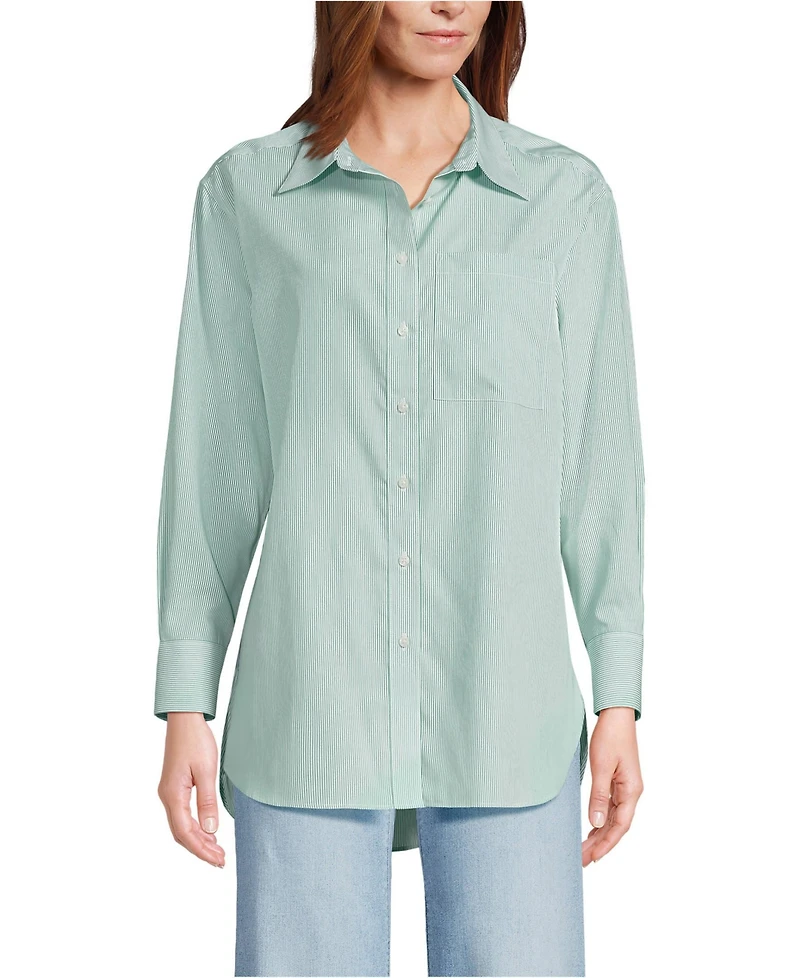 Lands' End Women's Petite Oversized No Iron Tunic with Statement Collar Shirt
