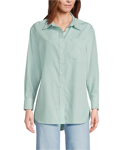 Lands' End Women's Petite Oversized No Iron Tunic with Statement Collar Shirt