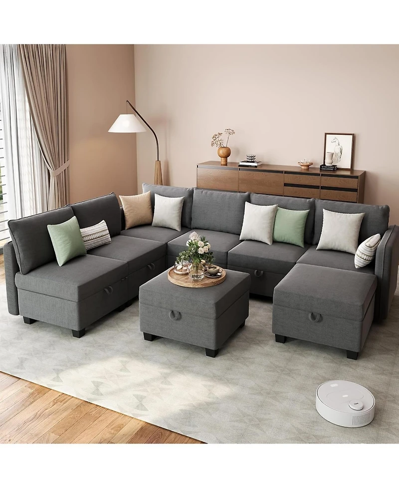gaomon Modular Sofa Sectional Sleeper Couch with 2 Ottomans,Modular Sectionals with Storage Seats