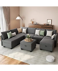 gaomon Modular Sofa Sectional Sleeper Couch with 2 Ottomans,Modular Sectionals with Storage Seats