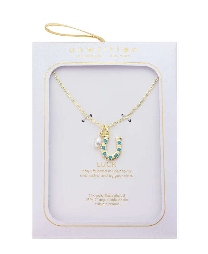 Unwritten Cubic Zirconia and Pearl Horseshoe Cluster Charm Pendant Necklace
